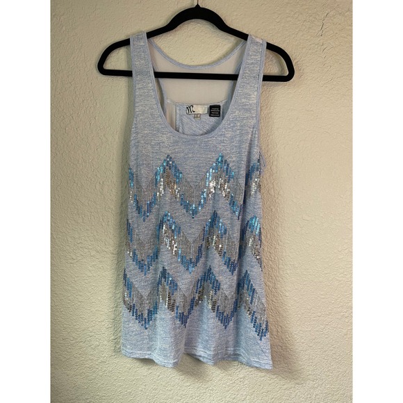 Miss Me Sequin Tank Top Sleeveless‎ Chevron Pattern Casual Blue Size M - Picture 1 of 4